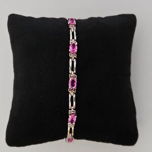 Signature Sterling Silver Pink Rhinestone Tennis Bracelet
